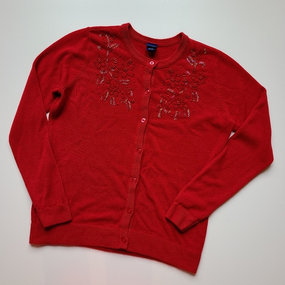 Basic edition floral beaded cardigan red size L - Picture 2 of 9
